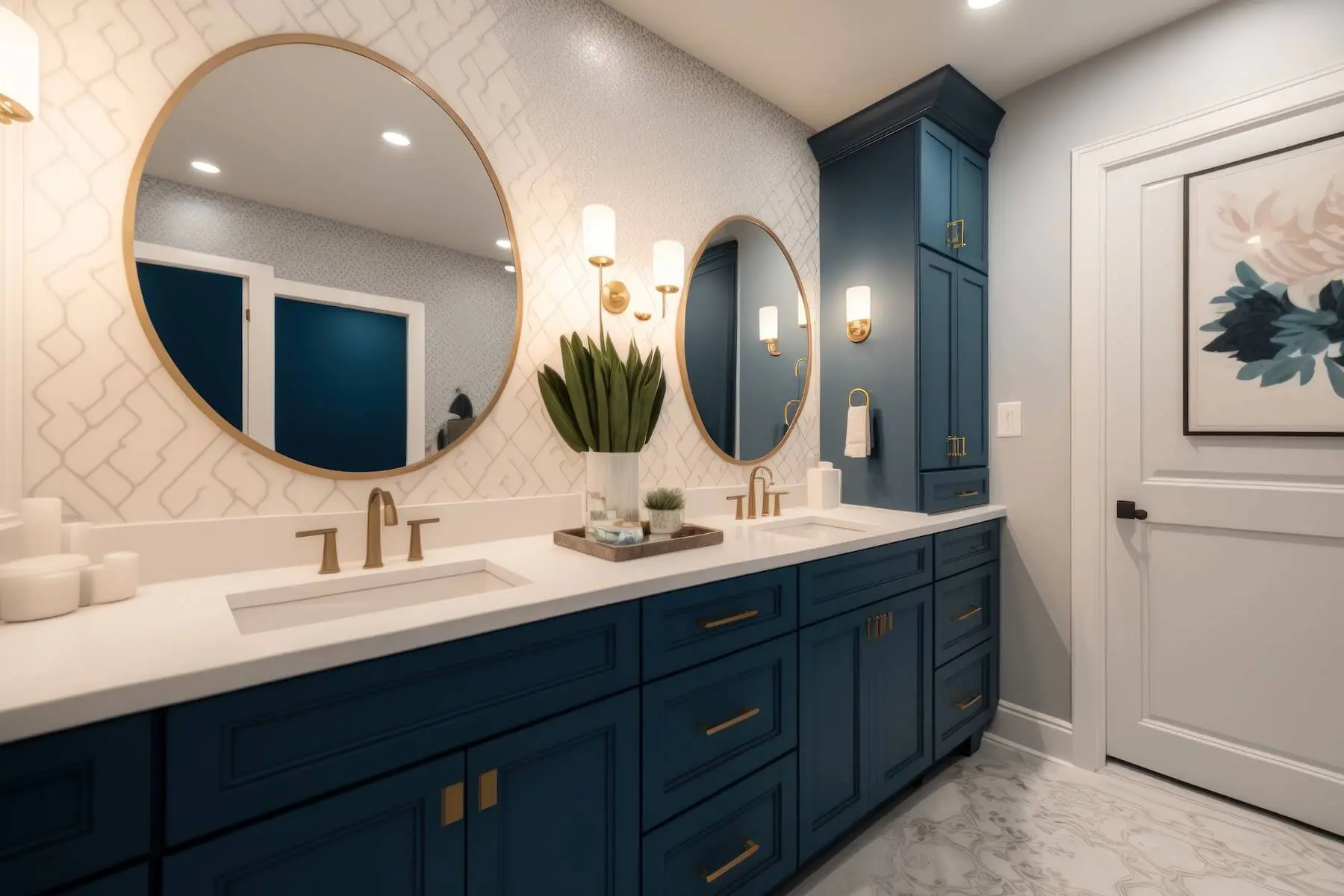 Bathroom vanity freshly painted by cabinet painters in Sunapee NH
